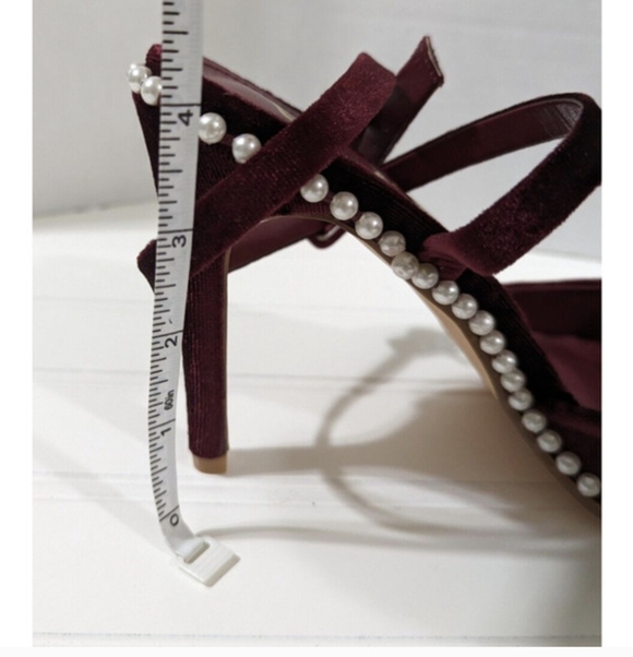 Lulus Shoes Red Velvet With Pearls High Heel Wrap Ankle Stiletto Prom Dance - Picture 6 of 9